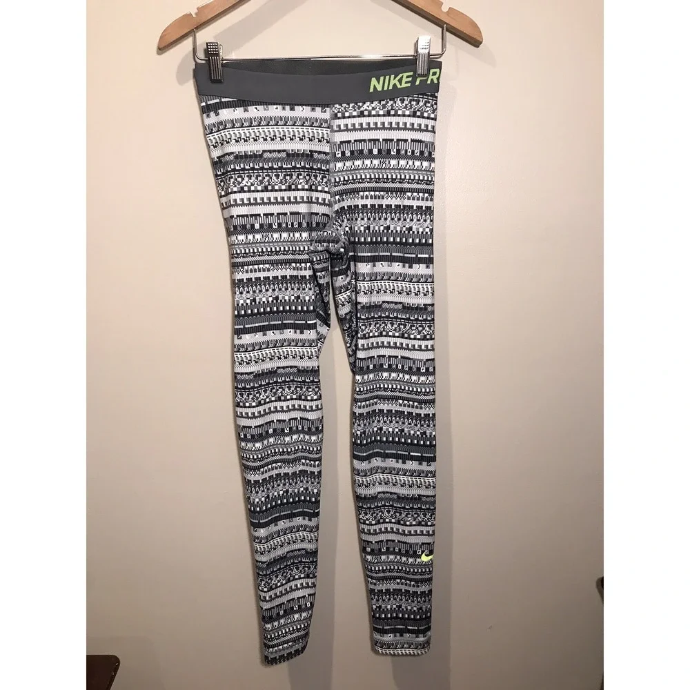 Nike Pro Warm Athletic Leggings Womens Size Medium 683717 Ski Nordic Gray Fleece